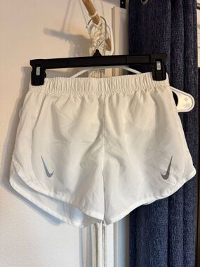 Nike Women’s White Athletic Running Shorts with Gray Swooshes